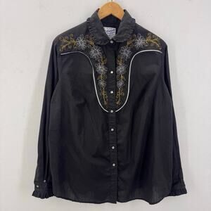 Rockmount Ranch Wear Tru-West Snap Shirt Men 42/L Embroidered Floral Rope Black